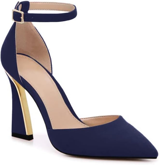 Women Pumps Point Closed Toe Heels Buckle Ankle Strap Heeled Sandals