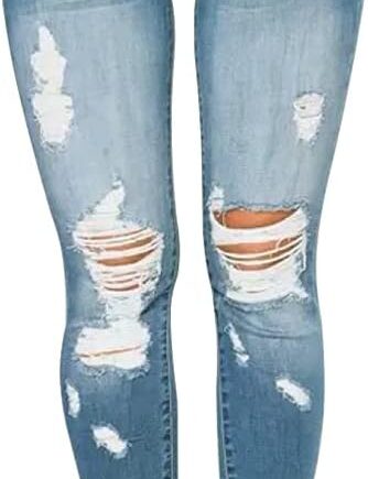 Women Skinny Ripped Jeans Stretch Distressed Destroyed Denim Pants