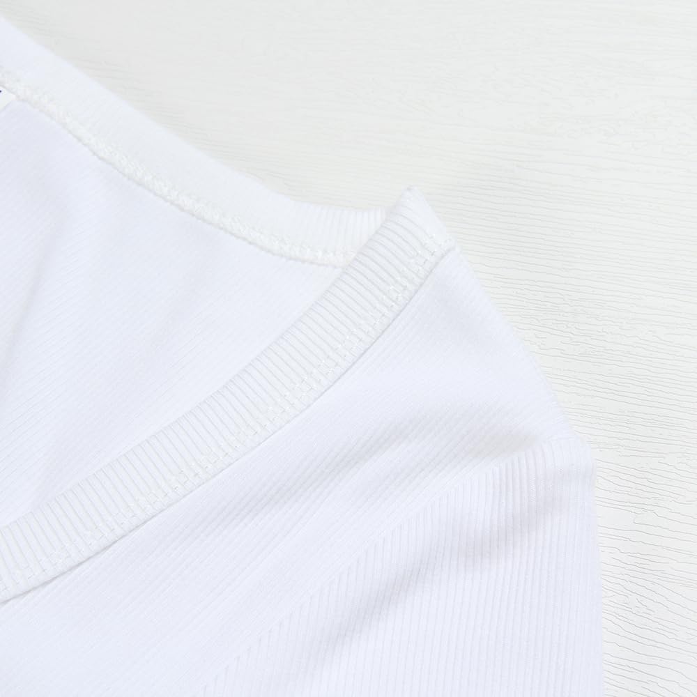 Women Crew Neck Ribbed Fitted Shirt Basic Short Sleeves Summer T Shirt Tops