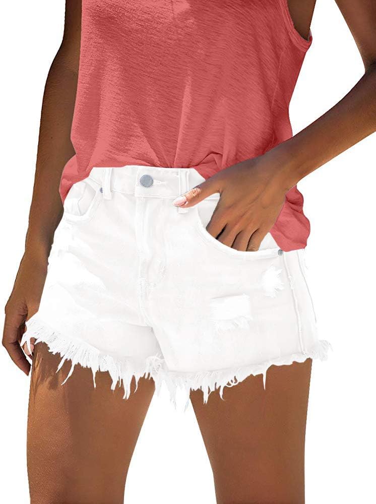 Women Ripped Mid Waisted Denim Shorts with Pockets