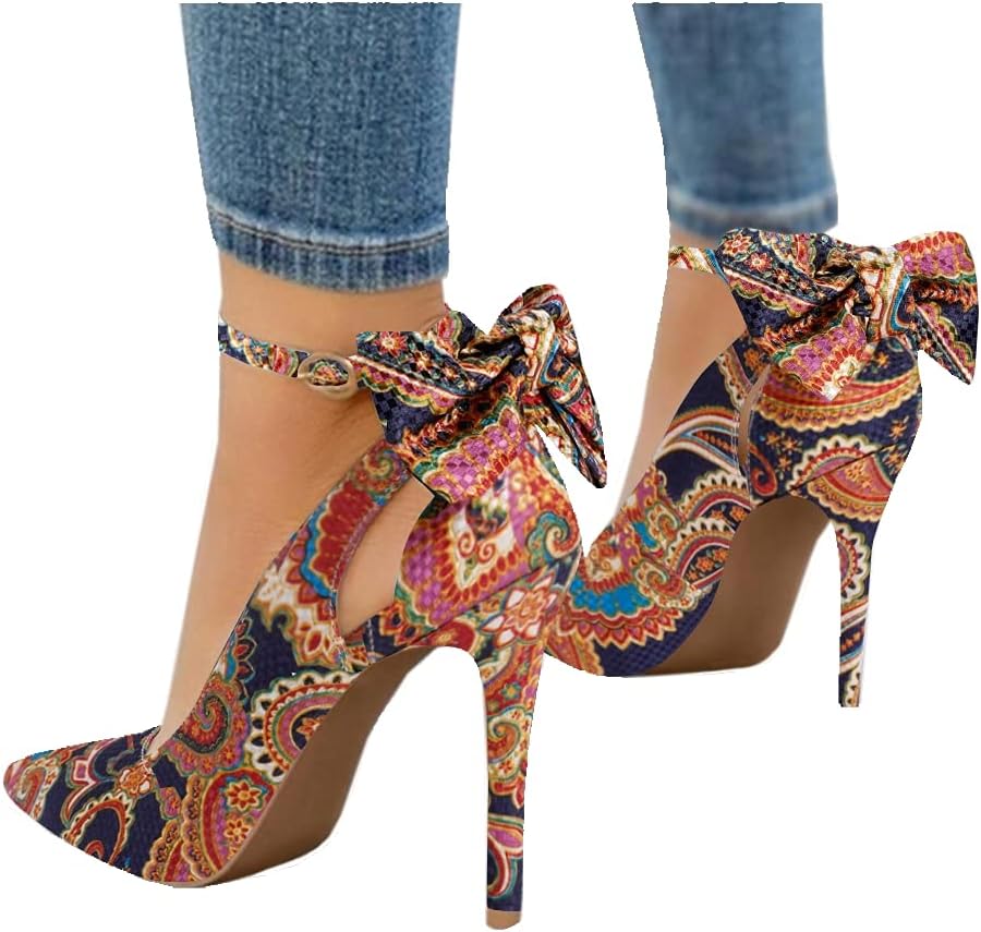 Women High Heels Bow Tie Back Sexy Stiletto Ankle Strap Wedding Dress Pumps Shoes