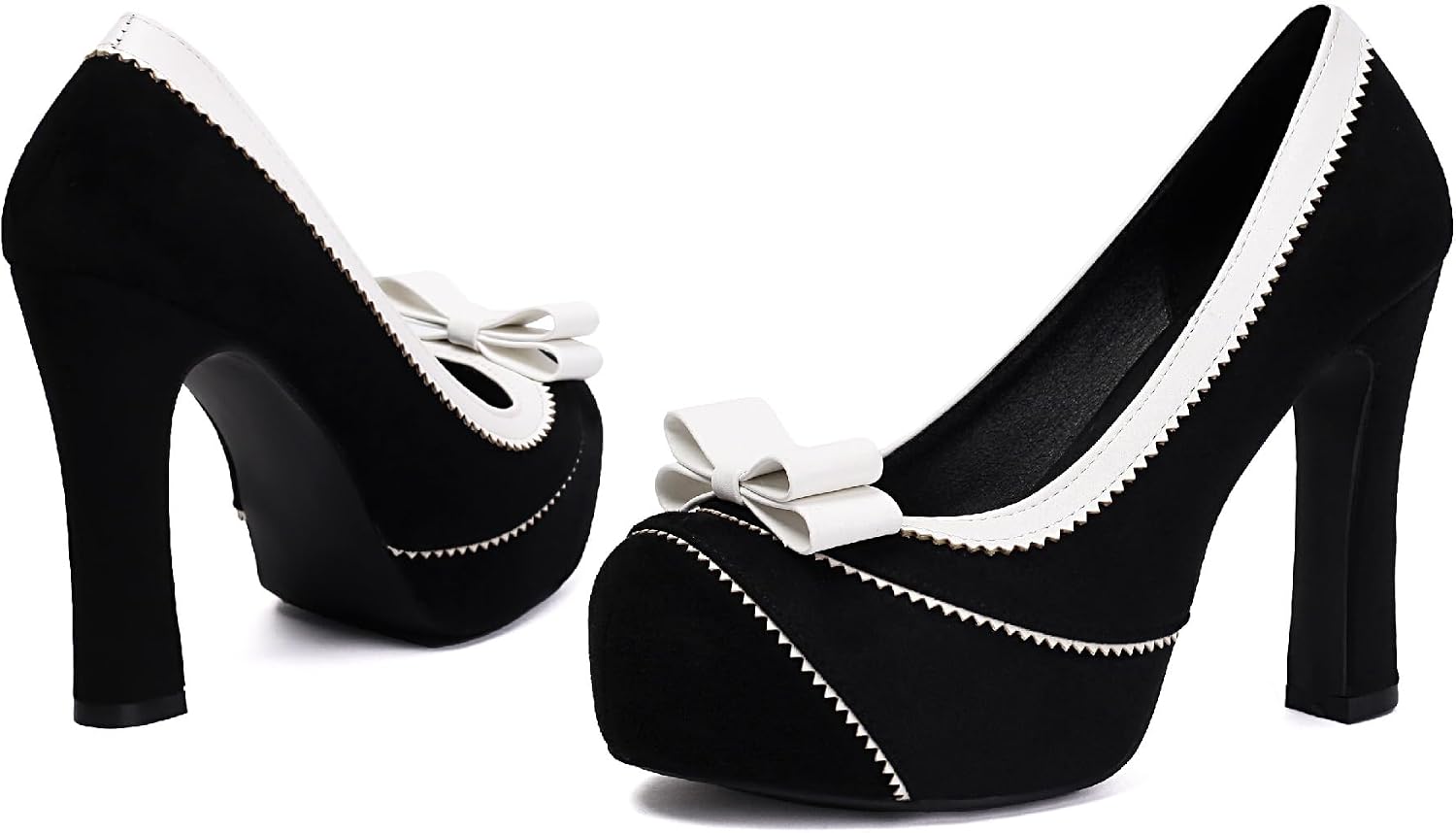 Women Closed Toe Elegante Pumps Sweet Bow Platform Suede High Heels Shoes