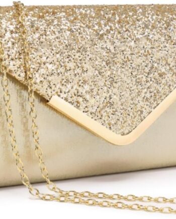 Women Evening Bags Formal Clutch Purses for Wedding Party Prom Handbags with Shoulder Strap and Glitter Flap