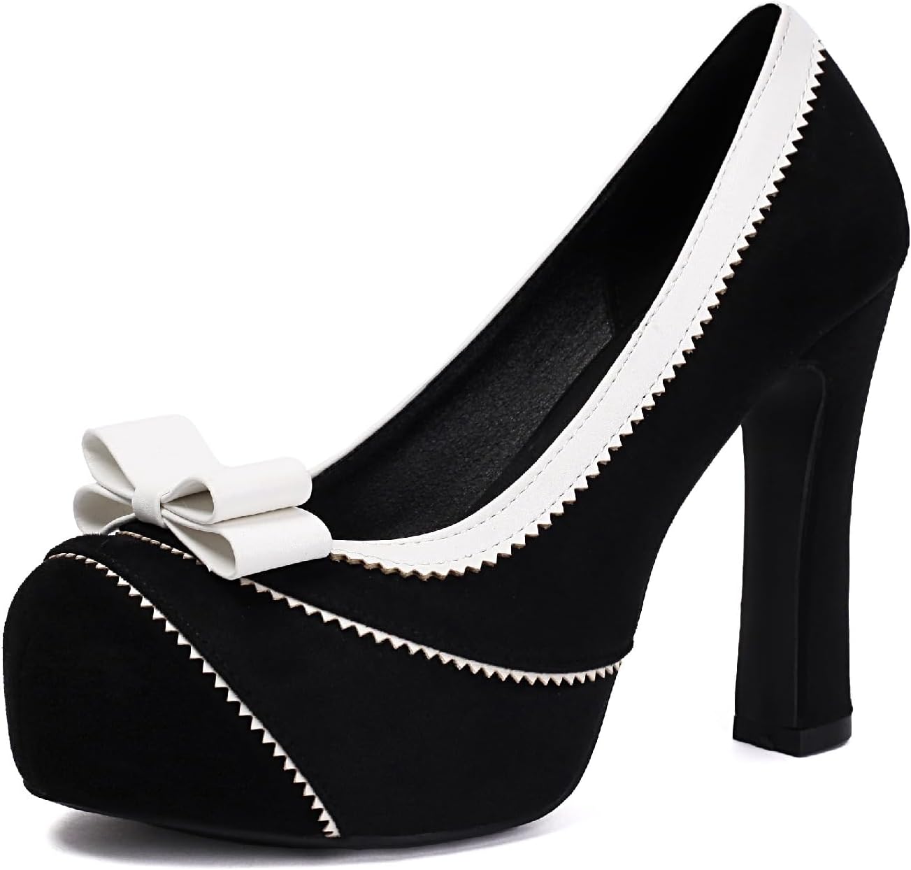 Women Closed Toe Elegante Pumps Sweet Bow Platform Suede High Heels Shoes