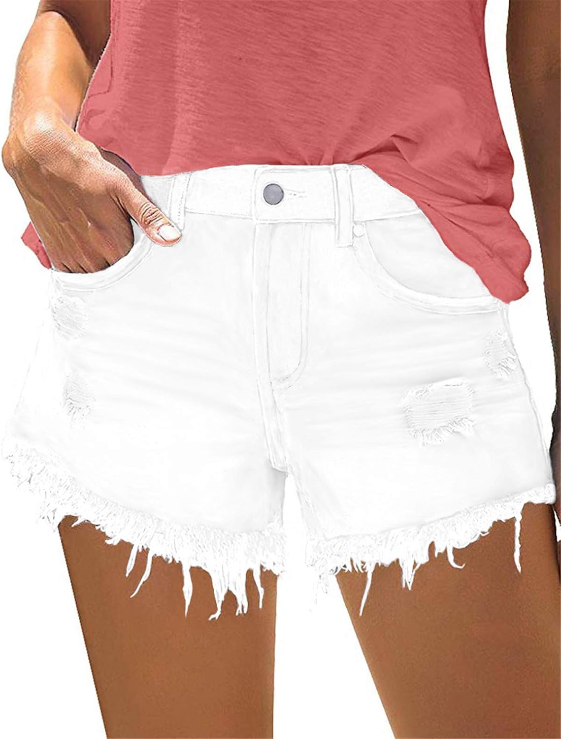 Women Ripped Mid Waisted Denim Shorts with Pockets