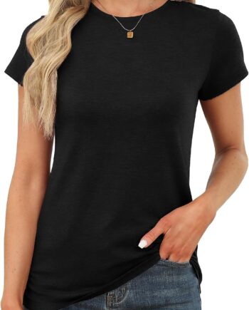 Women Short Sleeve Tops Summer T Shirts Round Neck Cal Fashion Basic Tee