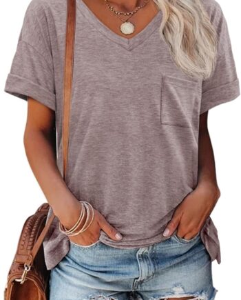 Women T Shirts  Short Sleeve V-Neck Shirts Cute Fit Summer Casual Tee Tops S-3XL Beach