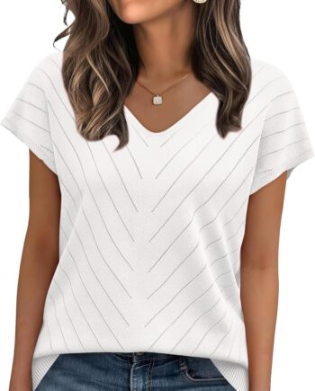Short Sleeve Sweater for Women V Neck Trendy Summer Tops  Beach Vacation Clothes Travel Business Casual Outfits