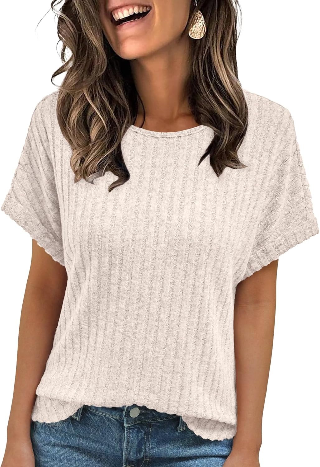 Women Shirts Summer Sweaters Regular Fit Short Sleeve Tunic Tops Dressy Casual Business Blouses