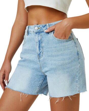 Women High Waist Jean Shorts Wide Straight Leg Microelastic Long Denim Mom Shorts
