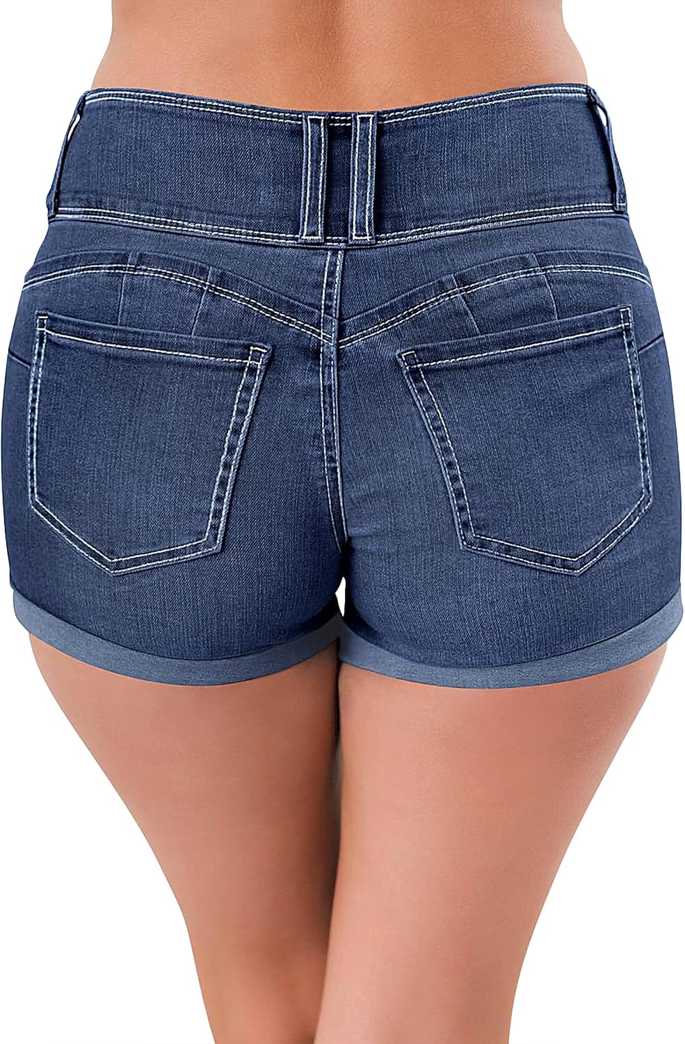 Women High Waisted Stretchy Denim Shorts Cuffed Jean Shorts
