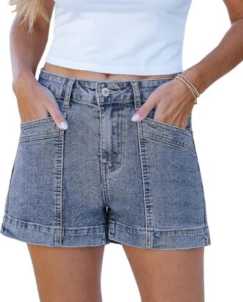 Jean Shorts for Women High Waisted Stretchy Denim Jorts Trendy Casual Distressed Cut Off Shorts with Pockets
