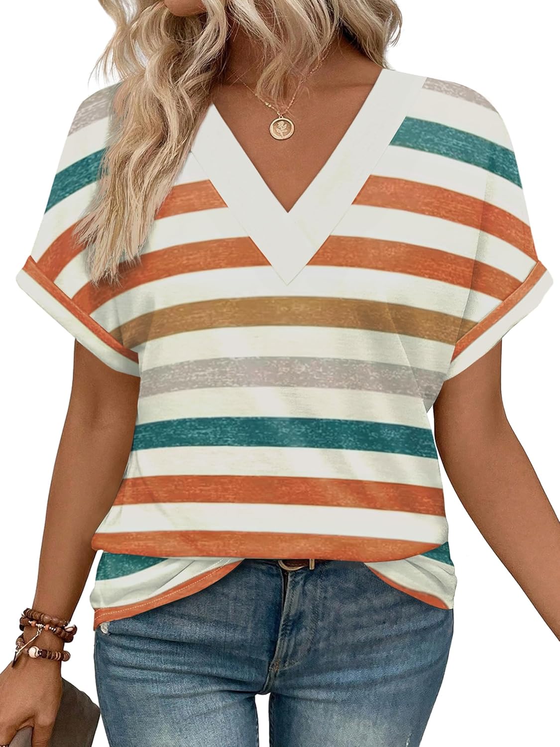 Women Summer Tops Short Dolman Sleeve Shirts Fashion V Neck Outfits Clothes