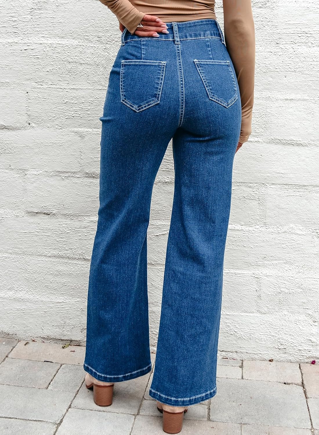 Women Wide Leg Jeans Casual Baggy High Waisted Stretch Denim Pants